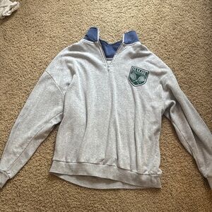 Zoe + Liv Gray Pullover with Navy Trim and Green Crest